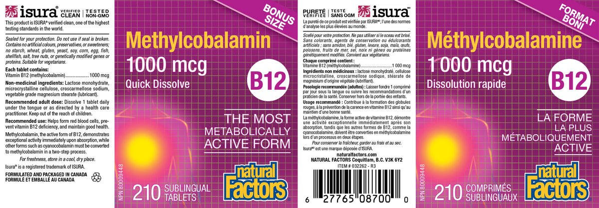 B12 1000 MCG 210 TABS NATURAL FACTORS – Ave Maria Health