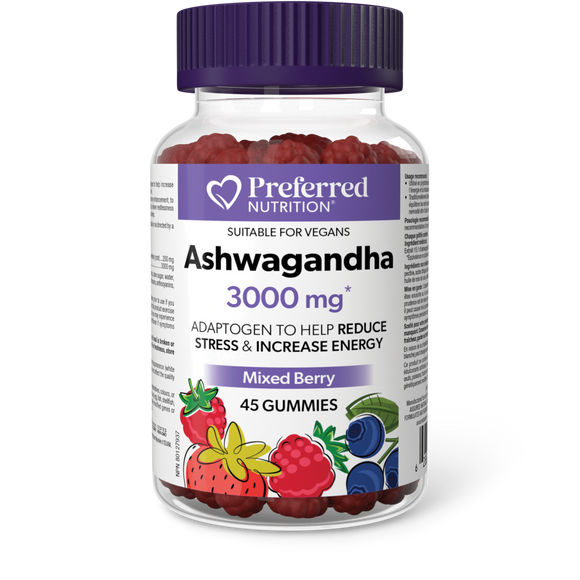 ASHWAGANDHA MIXED BERRY 3000 MG 45 GUMMIES PREFERRED NUTRITION