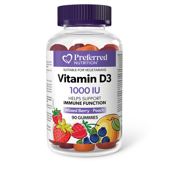 VITAMIN D3 MIXED BERRY 1000 IU 90 GUMMIES PREFERRED NUTRITION