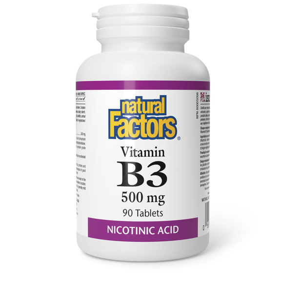 VITAMIN B3 NICOTINIC ACID 500 MG 90 TABS NATURAL FACTORS