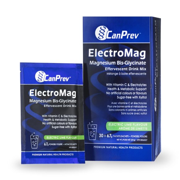 ELECTROMAG MAGNESIUM BIS-GLYCINATE EFFERVESCENT DRINK MIX ELECTRIC LIME BOX 30 6.7G PKS CANPREV