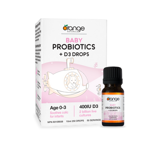 BABY PROBIOTICS + D3 DROPS 10 ML ORANGE NATURALS