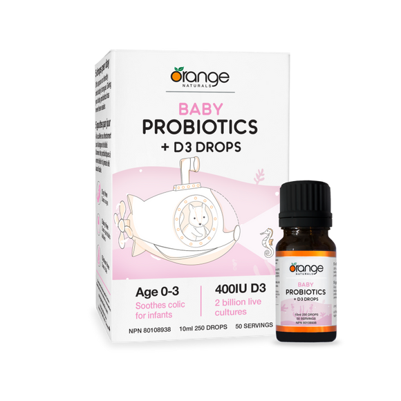 BABY PROBIOTICS + D3 DROPS 10 ML ORANGE NATURALS