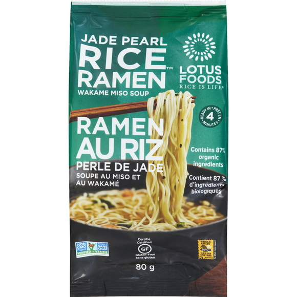 RICE RAMEN NOODLES JADE PEARL WITH MISO MIX 80 G LOTUS FOODS