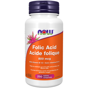 FOLIC ACID 800 MCG WITH B12 25 MCG 250 TABS NOW