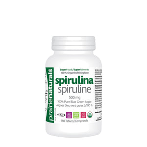 SPIRULINA ORGANIC 500 MG 180 TABS PRAIRIE NATURALS