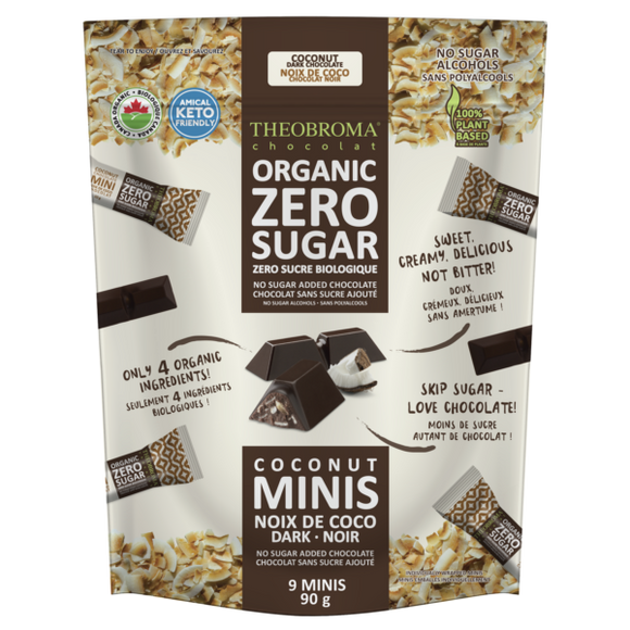 DARK COCONUT MINIS ORGANIC ZERO SUGAR 9 X 10G THEOBROMA